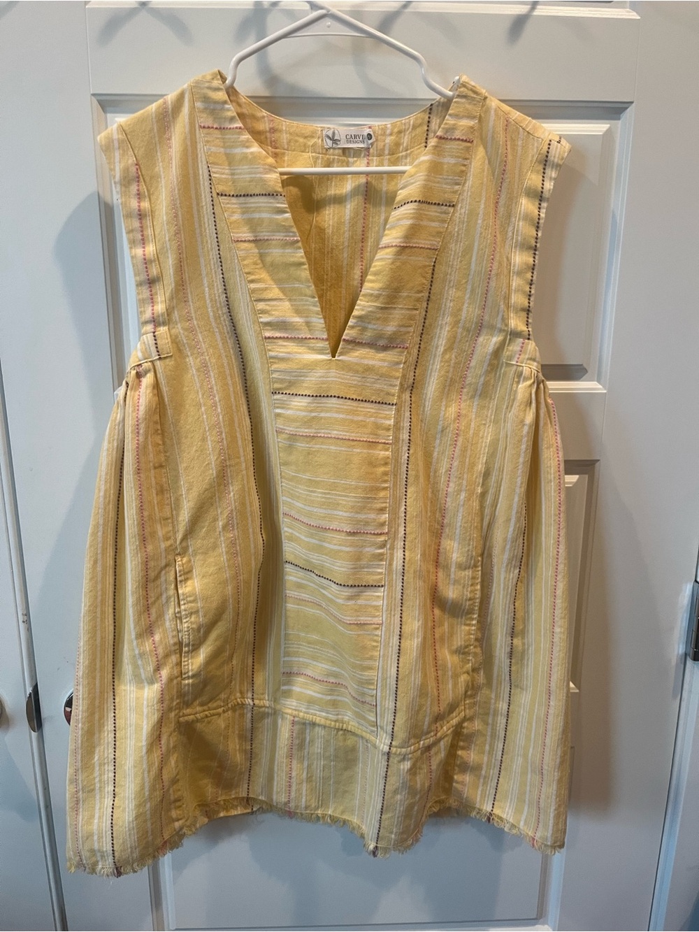 Carve Designs Yellow Striped Sleeveless V-Neck Tunic Dress-Organic Cotton